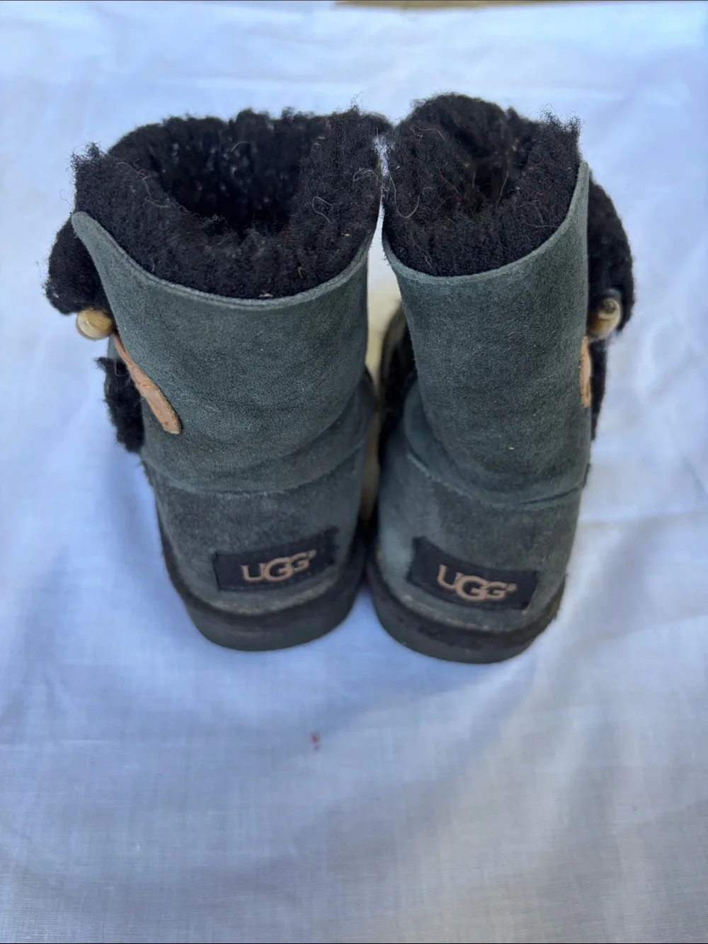 UGG Kids Black Suede Shearling Button Back Boots